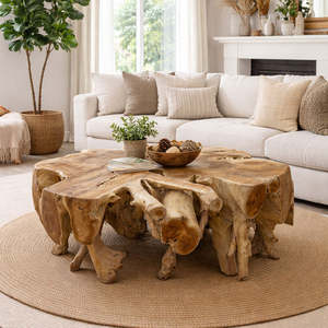Handmade Multifunctional Natural Teak Root Coffee <b>Table</b> Glass <b>Top</b> Durable <b>Solid</b> <b>Wood</b> Frame Contemporary Artistic Driftwood - Product Image 5