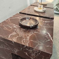Table d'appoint moderne de luxe en marbre naturel Rosso Levanto pour salon, chambre à coucher, canapé