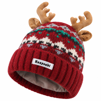 Bonnet en tricot unisexe avec motif de bois de renne de Noël, bonnet épais en jacquard pour les fêtes, les activités de plein air et le quotidien