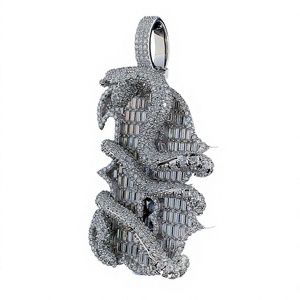 Pendentif en argent moissanite thème Aigle, argent 925, taille baguette, sertissage en canal, unisexe, style hip-hop, pour usage quotidien - Product Image 3