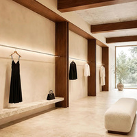 Ensemble de mobilier de magasin de vêtements de haute qualité, comptoir de réception en bois et métal, design intérieur de boutique, solution de projet tout-en-un
