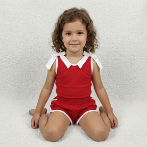 Baby Girls <b>Red</b> White <b>Bows</b> Sleeveless Top Short Clothes Sets - Product Image 1