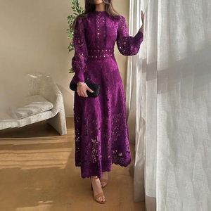 Hollow Out Solid Midi <b>Vintage</b> Elegant Lace Long Sleeve Empire Waist A-Line Washable Breathable <b>Dress</b> <b>for</b> <b>Women</b> Formal - Product Image 2