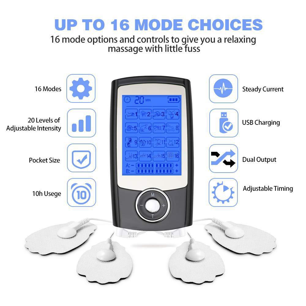 Tens Unit 16 Modes 20 Intensity Electric Stimulation Massager Muscle EMS Therapy Pain Relief Adjustable Lightweight LCD