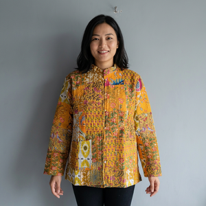 Quilted <b>Patchwork</b> <b>Jacket</b> Women's Mandarin Collar Full Sleeve Cotton Autumn Style Regular Length Button Closure gifts for her - Product Image 1