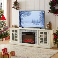 Meuble TV OE HOME 70 pouces, style moderne du milieu du siècle, pour salon, avec rangement à 2 portes, foyer électrique réglable de 23 pouces, construction en verre et MDF