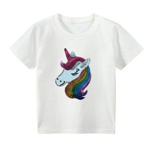 Enfants Garçons Filles T-<span class=keywords><strong>shirt</strong></span> uni avec patch à paillettes T-<span class=keywords><strong>shirt</strong></span> en coton de couleur unie pour enfants - Product Image 2