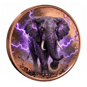 Moneda Conmemorativa Majestic Lucky Elephant de 1 oz, Medallón Redondo de Cobre Puro con Impresión UV de Rayo Eléctrico - Product Image 1