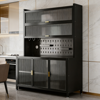 Meuble de rangement moderne en métal noir, armoire de cuisine, buffet autoportant avec panneau perforé pour salle à manger