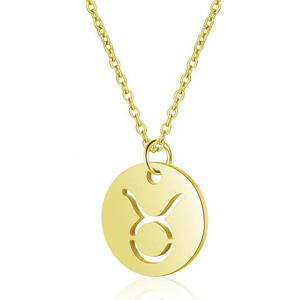 Charm Gold Plated Zodiac Jewelry Signs Cut Out Stainless Steel Disc <strong>Coin</strong> <strong>Necklace</strong> for Women Gft - Product Image 2