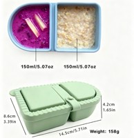 Nieuwe verdeelde siliconen snackbox, magnetronbestendig, bento lunchbox met klein sausbakje, lekvrij fruit opbergdoosje