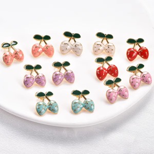 Pendientes de botón de cereza esmaltada para mujer, aretes de fruta de acero inoxidable coloridos, chapados en oro, joyería de moda para la oreja, regalo - Product Image 1