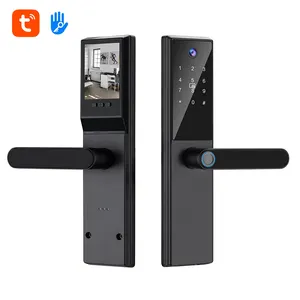 Fechadura inteligente digital eletrônica Tuya para portas internas com câmera biométrica, chave de desbloqueio com senha de cartão inteligente com impressão digital, chave de grande venda