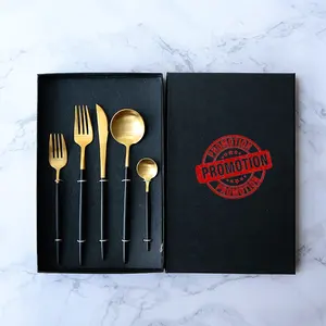 Món Quà Giáng Sinh 24 Mảnh Dao Kéo Đặt Thép Không Gỉ 18/8 Matte Vàng Flatware Đặt Kim Loại Dao Muỗng Nĩa Trong Kho Với Hộp