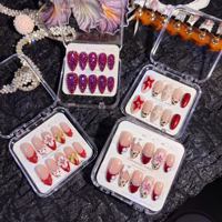 Faux ongles à presser faits main, luxe léger, dorés, style français, courbe amande moyenne, couvrance totale, PMMA 3D, 10 pièces