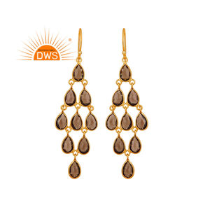 Joli Smoky Quartz Pierres Précieuses Boucles D'oreilles Indien 14k Or Jaune Plaqué Argent Lustre Boucles D'oreilles Fournisseur De Bijoux - Product Image 1