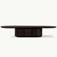 RH CIRO Table basse sur pied, design minimaliste moderne en bois massif ovale avec finition en chêne rustique pour le salon et le bureau