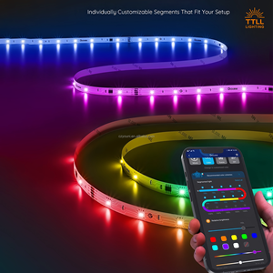 Dải đèn <span class=keywords><strong>LED</strong></span> RGB CCT tùy chỉnh được chứng nhận CB, điều khiển bằng ứng dụng/điều khiển từ xa, nhiệt độ màu 2700K-6000K, CRI 90, chiều dài 50m, hiệu suất 110lm/W - Product Image 1