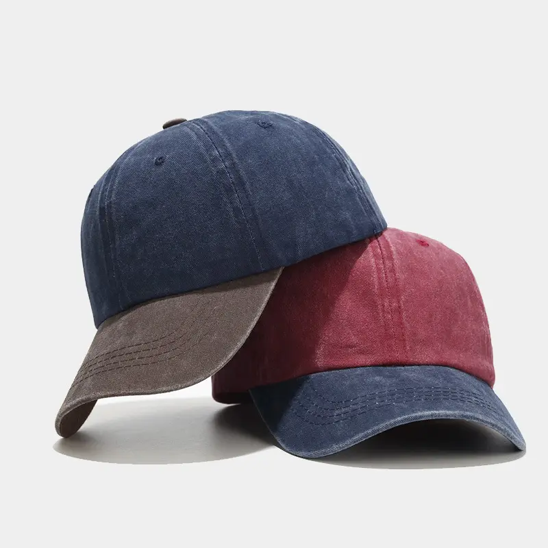 หมวกฟอกเองพ่อหมวกผู้ชาย6แผงผ้าฝ้าย100% ธรรมดาจางสีสองโทนกีฬาเบสบอลหมวกผู้หญิง Trucker หมวก