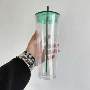 US Warehouse 24oz clear Pre-drilled Snowglobe Plastic Tumbler Cup Reusable Colorful <b>Double</b> <b>Walled</b> Acrylic <b>Mug</b> for Dtf Uv Wraps - Product Image 3