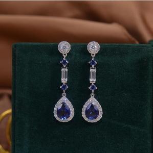 Pendientes Románticos para Mujer, Modelo RZER0116, Chapados en Oro y Plata, con Zafiro en Forma de Bola, Corte de 8x6mm, Color Azul, para Aniversario - Product Image 4