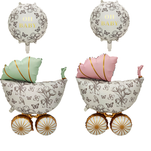 Palloncino in Mylar Vintage a Forma di Carrozzina Floreale '<span class=keywords><strong>Oh</strong></span> <span class=keywords><strong>Baby</strong></span>' per Decorazioni <span class=keywords><strong>Baby</strong></span> Shower e Feste di Rivelazione del Sesso - Product Image 1