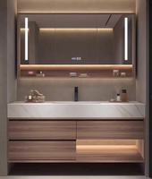 Comptoir de salle de bain d'hôtel en pierre frittée moderne avec lavabo intégré, sur mesure, étanche, fabricant OEM ODM