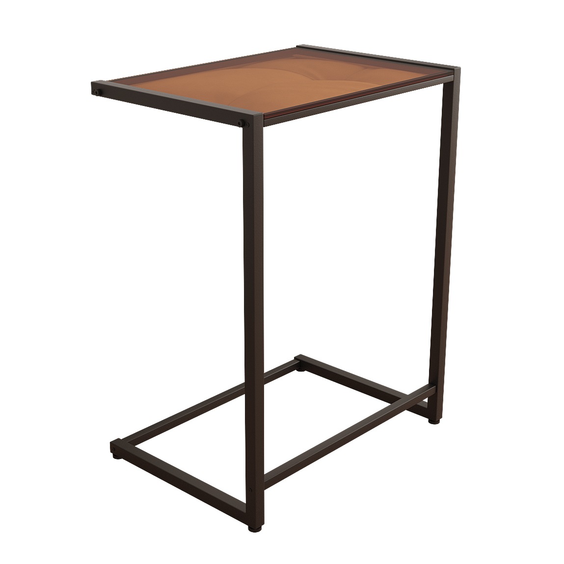 L-shaped side table-black and tea-colored glass