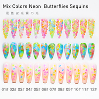 Bojun YB12 Paillettes pour Nail Art Papillon Fluorescentes Néon Couleurs Assorties, Flocons de Paillettes Papillon Creux 3D