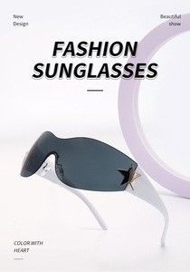 Y2K <b>Sunglasses</b> UV400 Protection PC Lens <b>Rimless</b> Star Shape Lightweight Unisex Retro Shades For Women or <b>Men</b> - Product Image 3