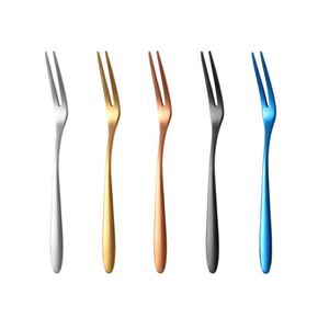 Juego de tenedores para fruta de acero inoxidable 304 con logotipo personalizado, tenedor de dos puntas para aperitivos, pasteles y postres, cubertería para cafetería y hogar. - Product Image 1