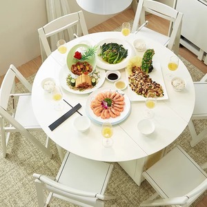 <span class=keywords><strong>Tavolo</strong></span> da Pranzo Rotondo <span class=keywords><strong>Allungabile</strong></span> e Pieghevole in Legno Massello Nordico, <span class=keywords><strong>Tavolo</strong></span> da Pranzo Compatto di Lusso in Gomma di Siamè per Spazi Ristretti - Product Image 5