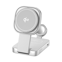 Station de charge multifonction portable pliable en alliage d'aluminium magnétique pour chargeur sans fil 3-en-1 avec microphone, charge rapide 15W