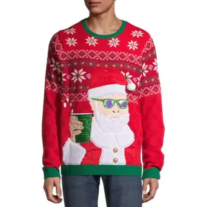 冬季来样定做100% 棉标志套头衫提花圣诞男士针织男士丑陋圣诞毛衣