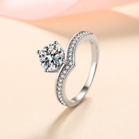 Bague en argent sterling 925 avec moissanite, taille brillant rond, style bypass, pour femme, vente en gros