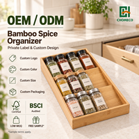 Organisateur d'épices en bambou pour tiroir de cuisine, support de rangement pour condiments, plateau d'insertion pour armoire, pour bocaux et bouteilles, 3 compartiments