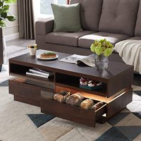 Table basse LED créative de luxe pour la maison, table basse de salon avec éclairage d'ambiance et rangement