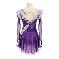 Robe de patinage artistique violette pour enfants et adultes, en tissu maillé, à manches longues, avec strass et dos évidé, pour la compétition et les spectacles