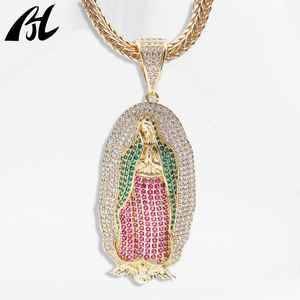 จี้พระแม่มารีทองเหลือง C-765 ประดับเพชรซิคอนหลากสี ชุบทอง 14K 3 สี ดีไซน์หรูหรา สไตล์ศาสนา - Product Image 6