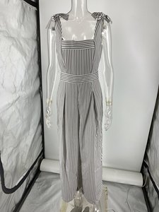 Wholesale 2026 Women Jumpsuit Linen <strong>Sexy</strong> Striped Halter Sleeve One-Piece Pants Trendy <strong>Dungarees</strong> Casual Wide Leg Women Overalls - Product Image 5