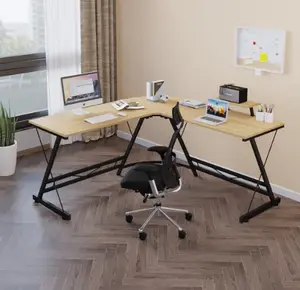 Bureau d'angle en forme de L pour ordinateur portable Table d'étude noir et blanc poste de travail bureau de jeu pour 2 personnes