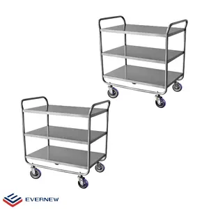 3 Shelf Utility Stainless Steel Cart with Wheels Commercial Bus Cart for Hotel Restaurant Dining Area Utility Serving