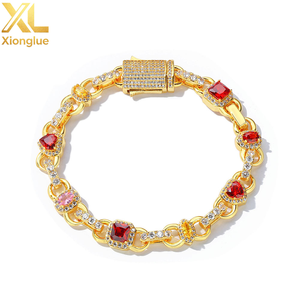 Hip Hop New Style 18K Gold Plated Link <b>Chain</b> Necklace 10MM Geometric Shape Design Red Zircon Brass Necklace WomenJewelry - Product Image 3