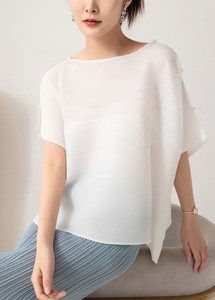 Miyake Quần Áo Nữ Xếp Li Trang Phục Thường Ngày Áo Nữ Dáng Rộng Vừa Vặn Áo Cánh Nữ Có Tay Ngắn Cổ Bẻ Rượu Vang - Product Image 5