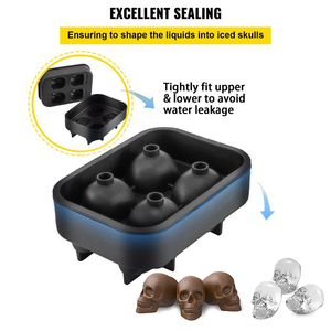 Muestra gratis logotipo personalizado 4 rejilla 3D silicona whisky bola de hielo molde gigante cráneo hueso bandeja herramientas BPA reutilizable forma de cubo comida - Product Image 4