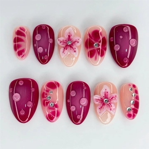 Faux Ongles à Presser Fleurs du Jardin Secret, Courts, Forme Amande, Rose, Thème Printemps-Été, Art des Ongles, Inspiré des Contes de Fées, Vente Chaude - Product Image 4