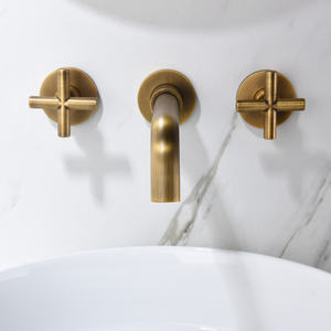 Grifo de lavabo para baño, montado en la pared, estilo arcaico, acabado dorado, salida única, diseño elegante para uso en el baño - Product Image 4