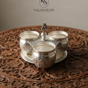 ชุดชามเงินแท้ 925 อเนกประสงค์ งานฝีมือดีไซน์เนอร์ ชามเงินสำหรับเสิร์ฟผลไม้อบแห้ง ใช้ในพิธีกรรม ของขวัญ และตกแต่งบ้าน - Product Image 1