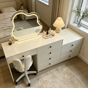 Coiffeuse moderne blanche avec miroir LED en forme de nuage, armoire de rangement et chaise pour chambre à coucher - Product Image 6