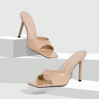 Sandales mules pour femmes, design mode, à talon aiguille, bout ouvert carré, à enfiler, avec bride arrière, pour l'été